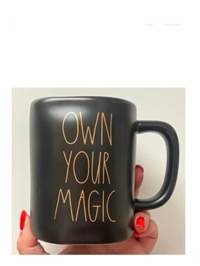 NWT Rae Dunn "Own Your Magic" Black Coffee Mug Gold Sun Artisan Collection